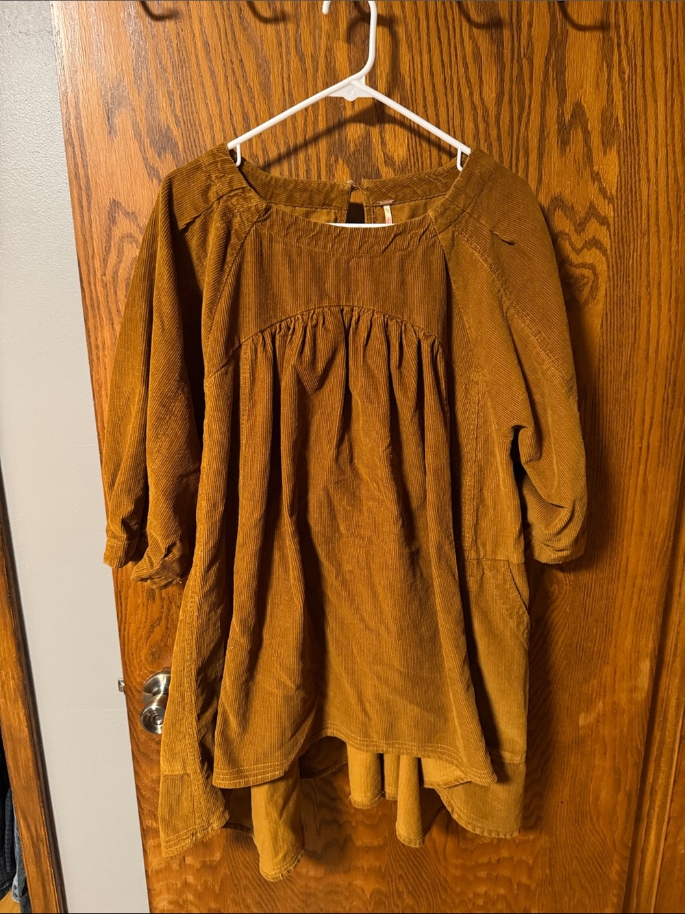 Women's Brown Corduroy Peasant Top